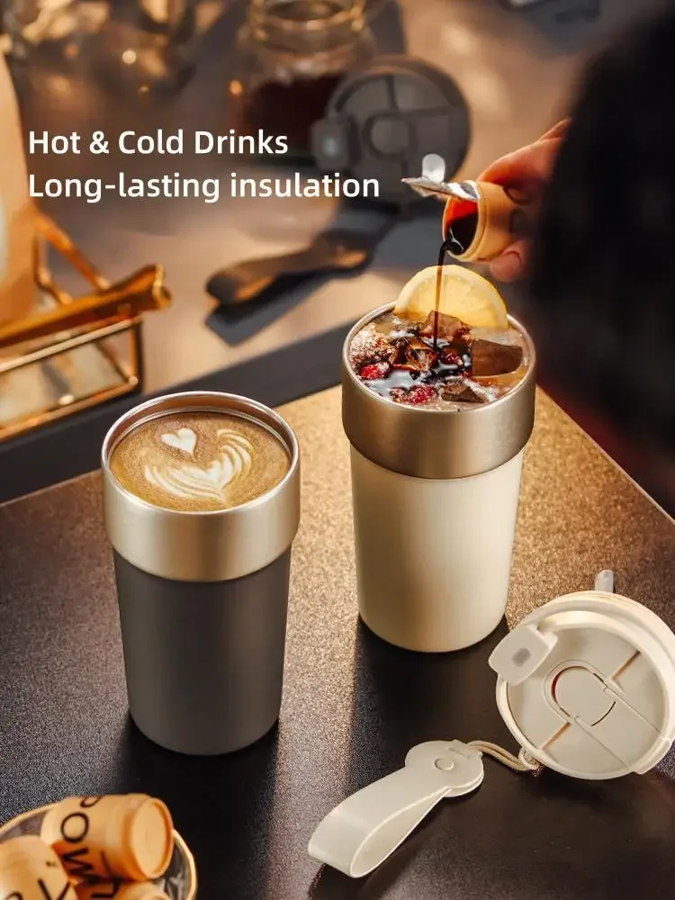 Latte Coffee Cup Insulation Cup Male Large-capacity 316L Stainless Steel Portable Water Cup Girls Straw Double Drinking Glass