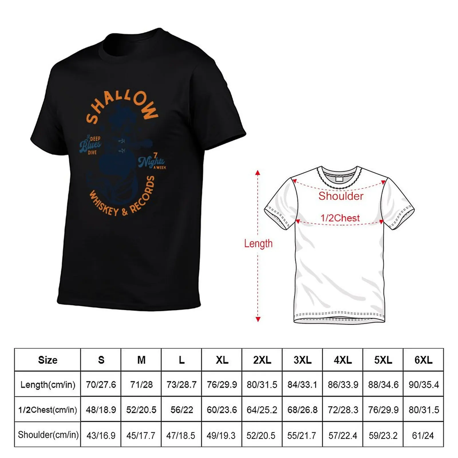 Shallow Whiskey & Records: A Deep Blues Dive T-Shirt Stylish Print Short Sleeve Tee
