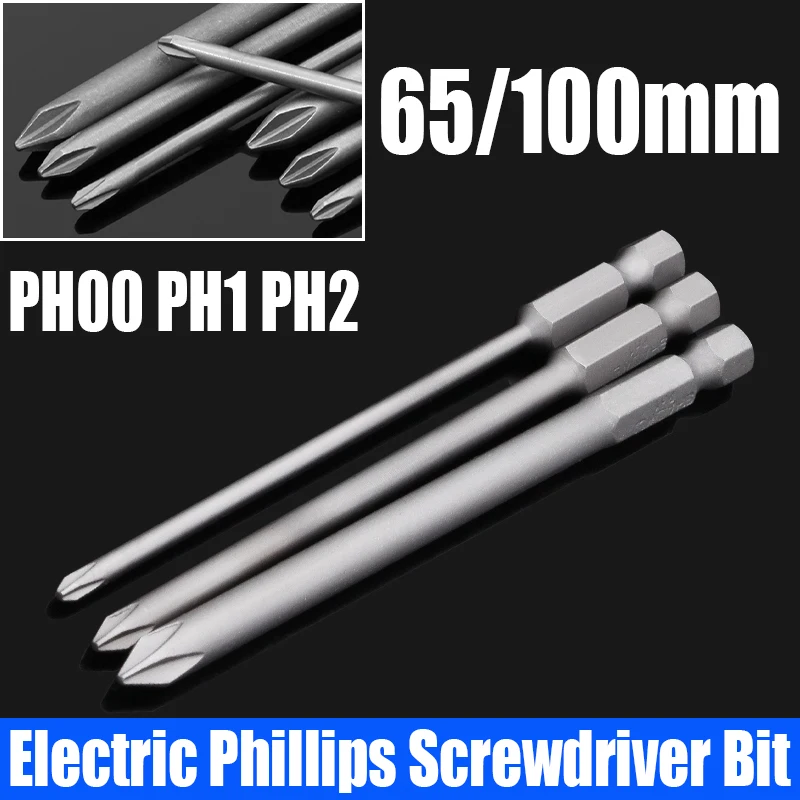 10/14PC Electric Phillips Screwdriver Bit Set PH00-PH2 Strong Magnetic Batch Head 65mm/100mm Cross Screwdriver Bit Impact Driver