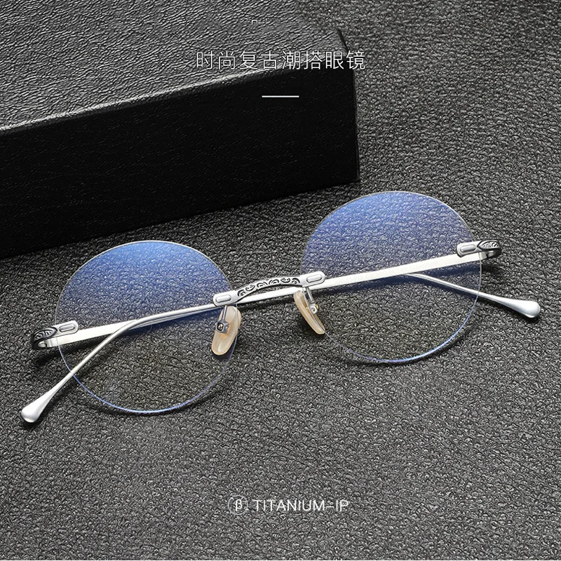 Top Quality Handmade Titanium Rimless Optical Eyeglasses Men Designer Vintage Round Glasses Frame Women Ultralight Eyewear