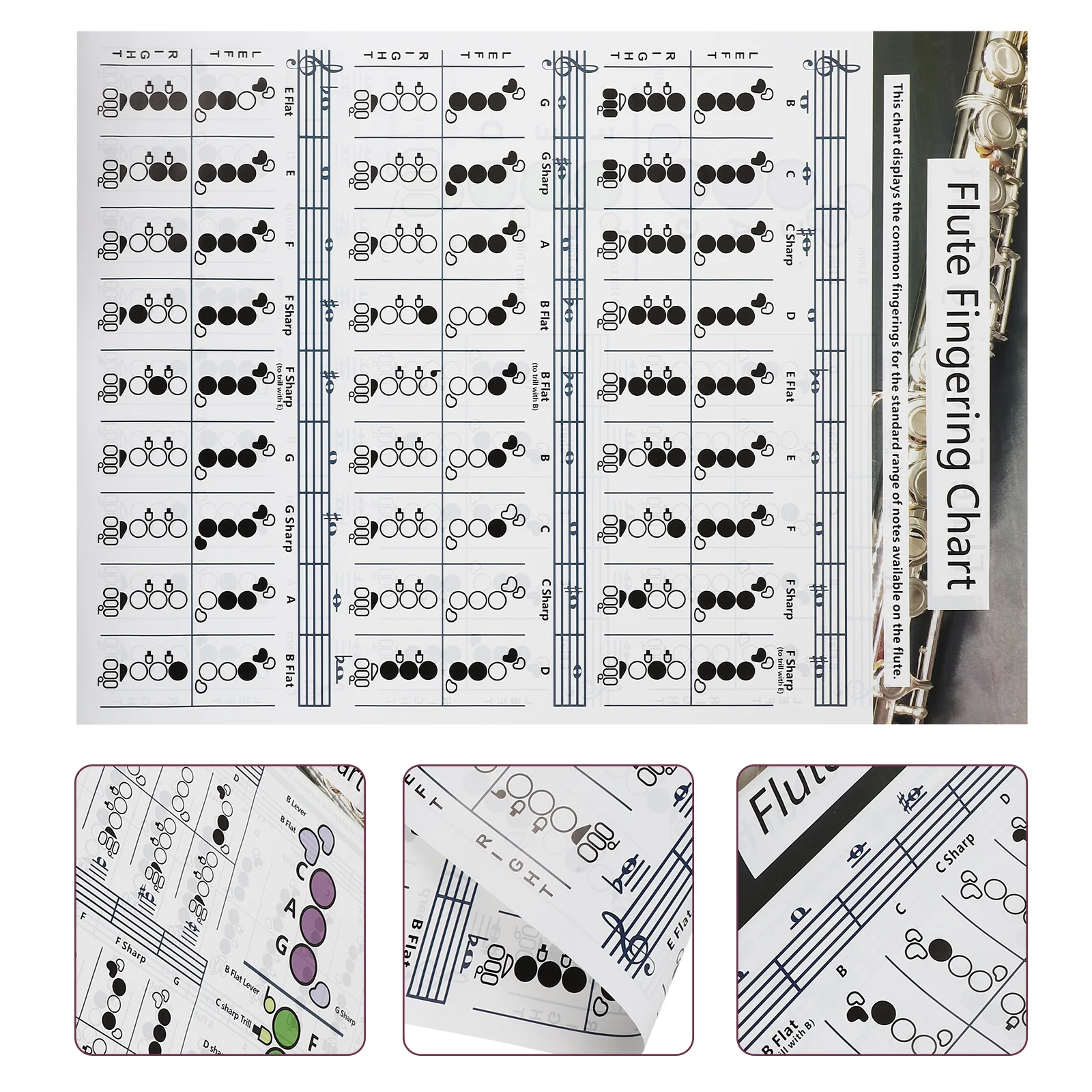 

Chart Flute Fingering Diagram Keys Poster for Guide Beginners