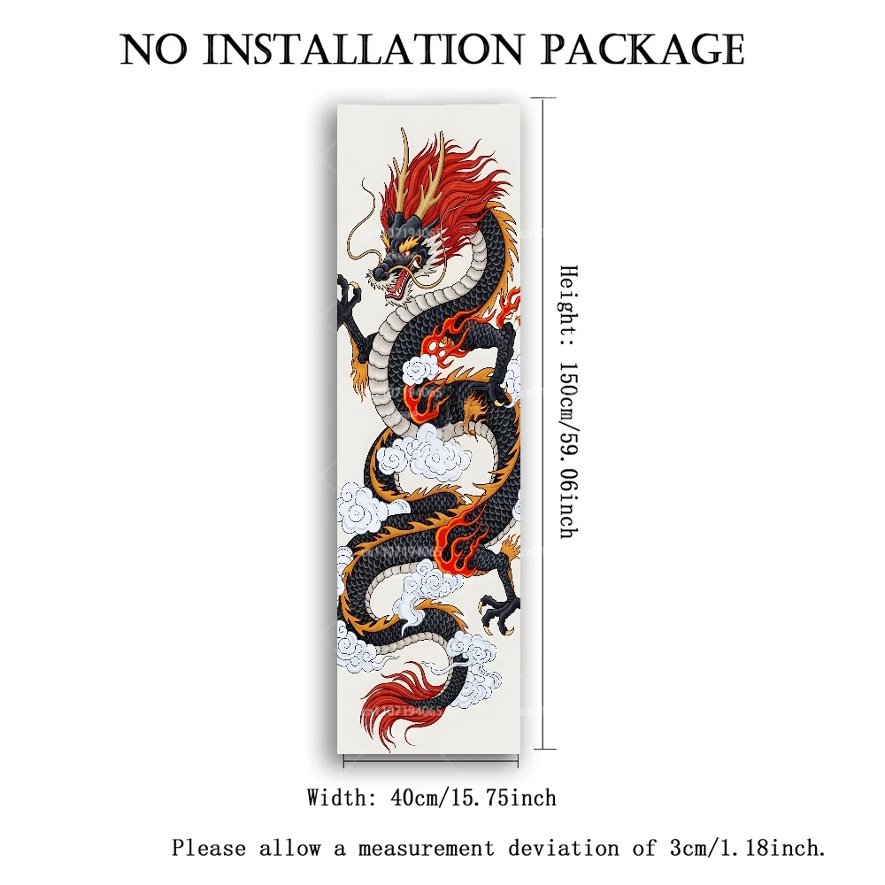 Chinese Style Black Dragon Vertical Long Tapestry, Auspicious Cloud Fire Dragon Wall Hanging, Slim Rectangle Wall Cloth Oriental