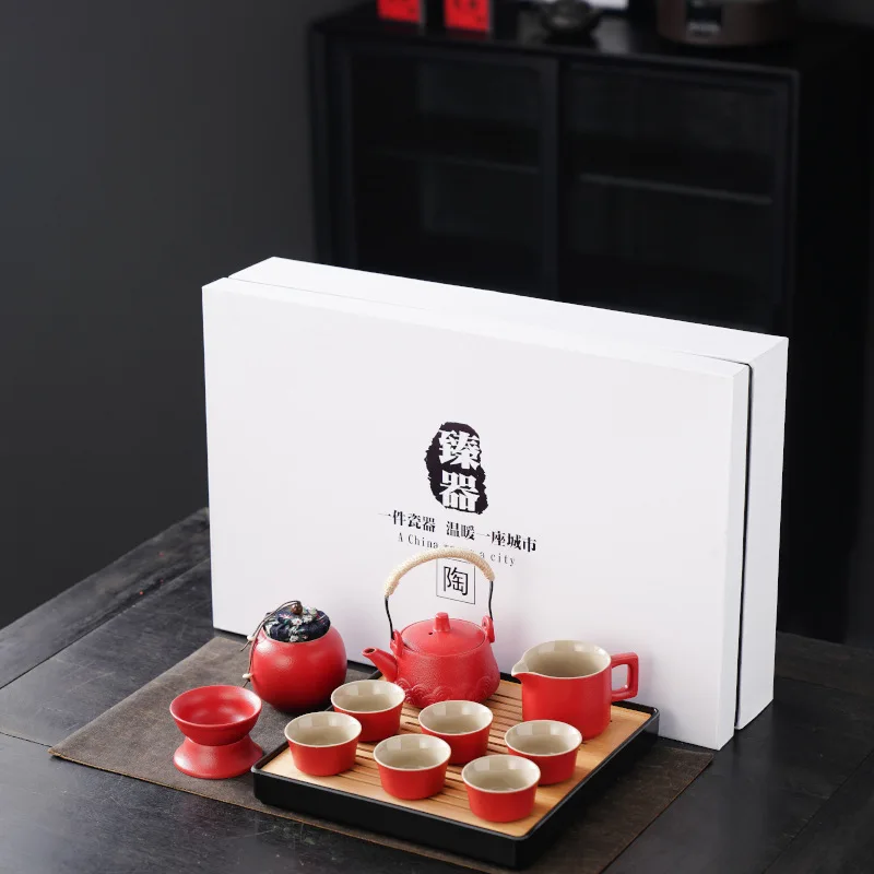 

Black Ceramic Kung Fu Tea Set for Home Use, Including Gaiwan, Teapot, Teacups, Tea Tray, Business Gift, High-end Gift Box