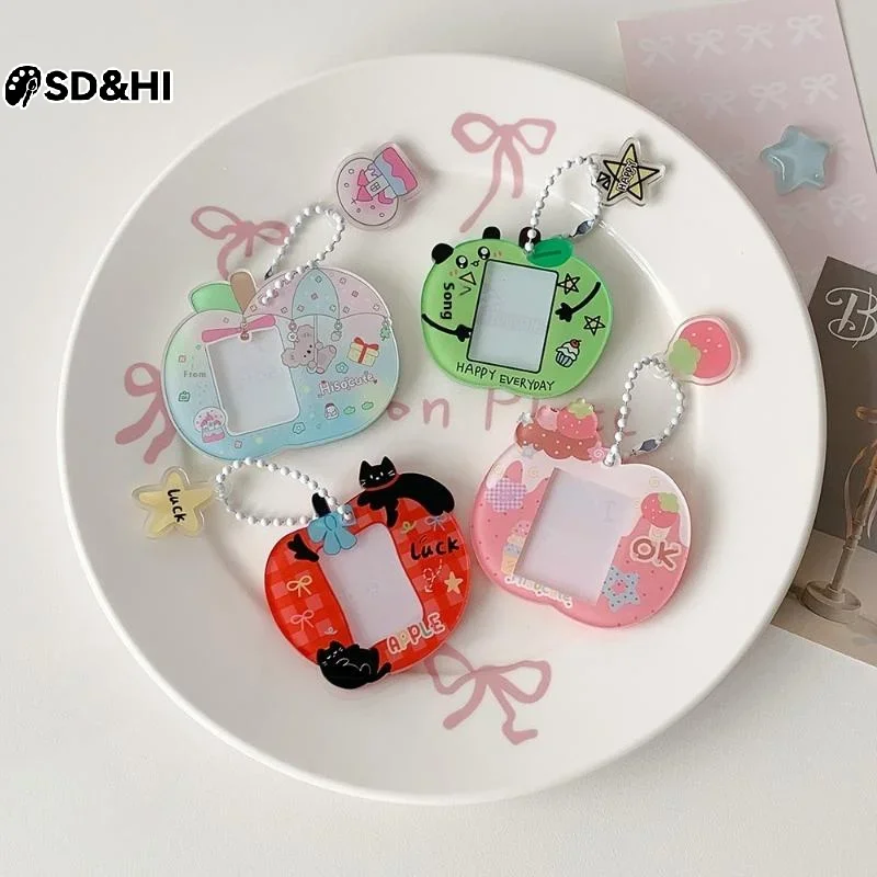 INS Style Cartoon Acrylic 1-inch ID Photo Protective Cover Keychain Cute Cartoon Card Holder Set Display Pendant Keychain