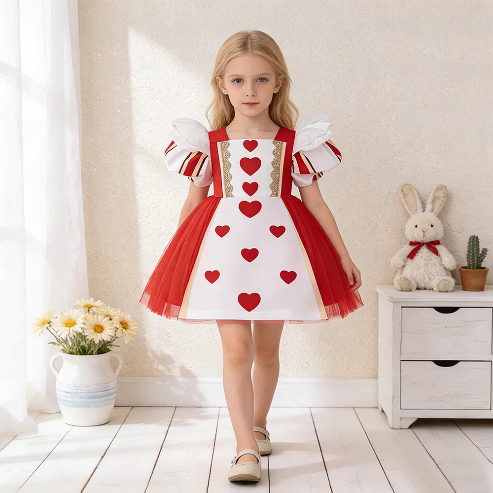 Rotes Herz Halloween Cosplay Kostüm Prinzessinnenkleid für Babymädchen Geburtstagsparty-Kleider Kinder Festival-Aufführungskleidung