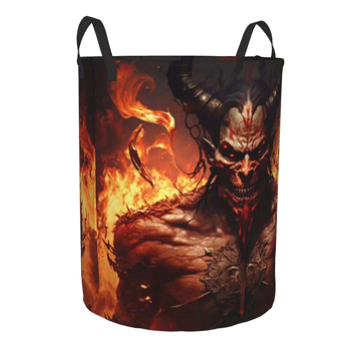 Folding Laundry Basket Devil Surrounded By Flames Round Storage Bin Collapsible Hamper Clothes Bucket Organizer