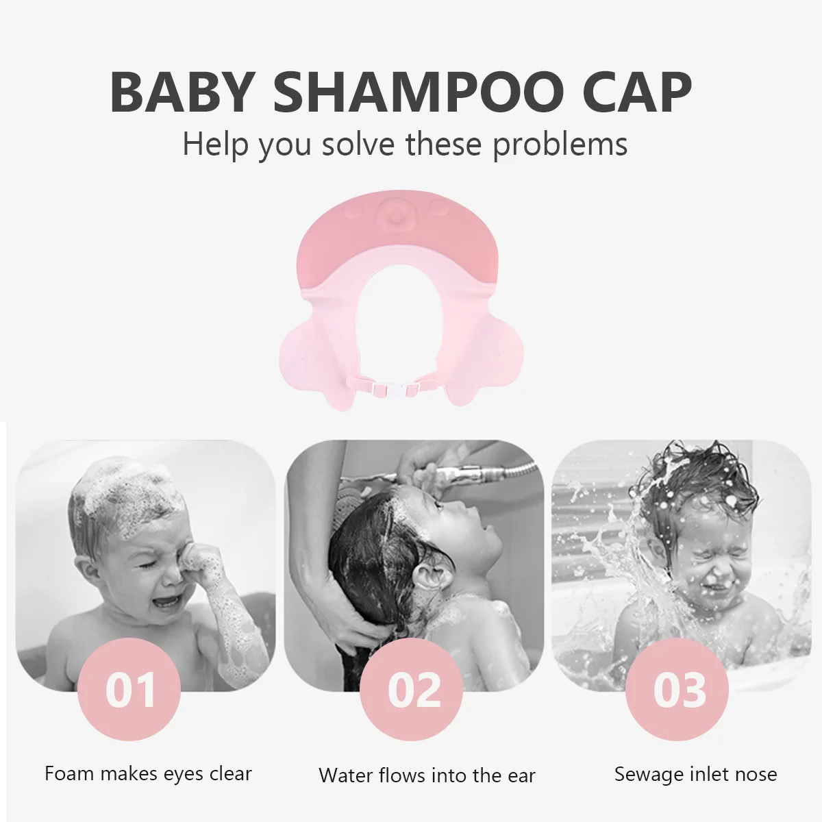 Chapeau de bain pour shampoing AdTosShampoo, bonnet de shampoing pratique pour bébé, vêtements de sauna pour enfants, rose clair