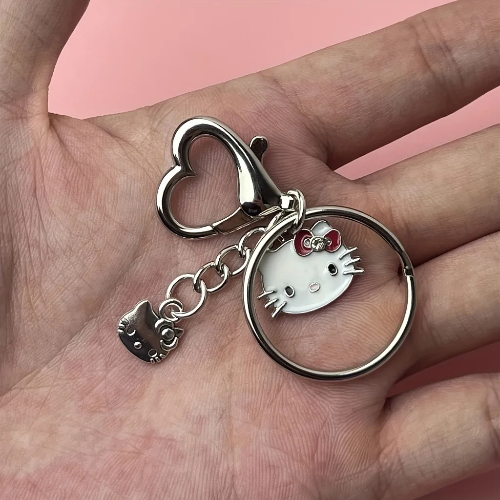 Porte-clés en forme de cœur de chat Hello Kitty Y2K, figurines de dessin animé, mignon sac KT, pendentif de voiture, meilleur cadeau pour enfants, nouvelle collection 2026
