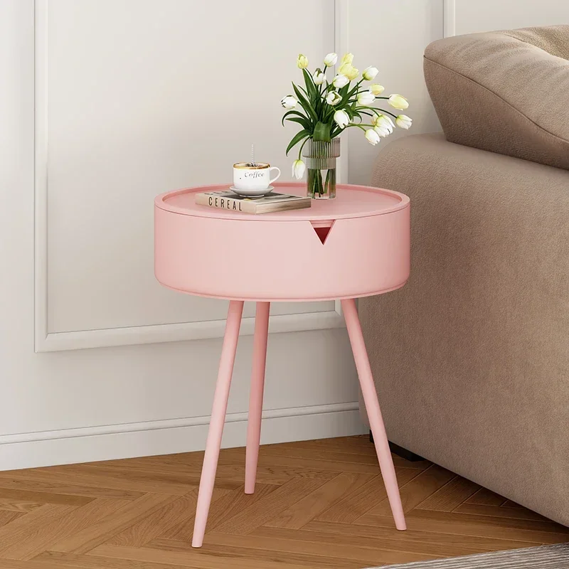 

INS Home Fashion Triangular Round Disc Table, Mini Bedside Table, Girly Pink Accent Table, Reinforced Carbon Steel Legs