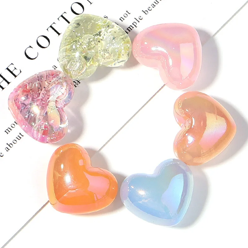 10pcs/lot Candy Color Hearts Nail Art Charms Resin Crystal Three-Dimensional Nail Decorations For Pressing Ornament On Gel Nails