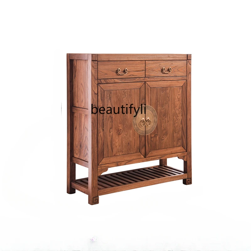 

Chinese Style Entrance Shoe Cabinet Solid Wood New Chinese Old Elm Hall Locker Entrance Cabinet