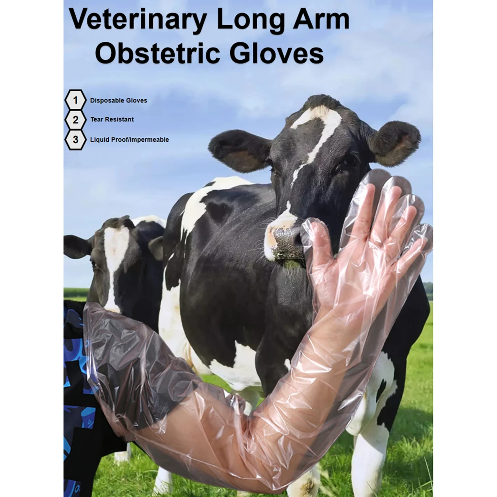 100Pcs Disposable Soft Plastic Vet Gloves Durable Disposable Farm Gloves Long Arm Veterinary Examination Rectal Examination