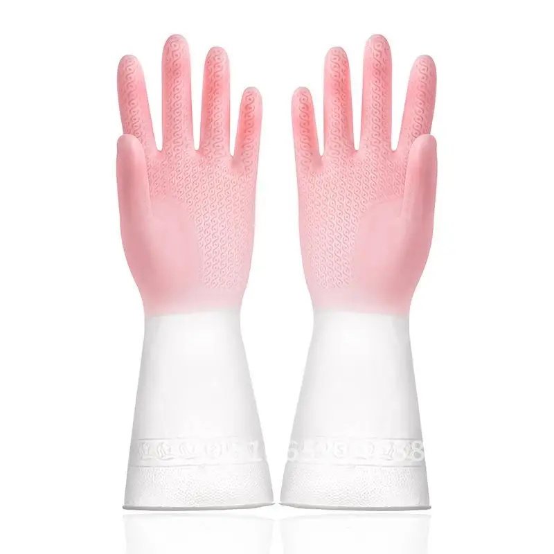 

Gradient Rubber Plastic Steel Household Cleaning Gloves Pink Blue Green Thick Waterproof Durable Multi-Purpose Kitchen