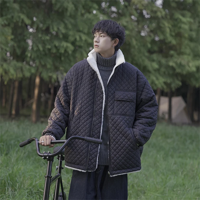 

Двусторонняя утепленная хлопковая куртка для мужчин, новая модель, оверсайз, теплая, с подкладкой из овечьего флиса, в американском стиле, повседневная, модная