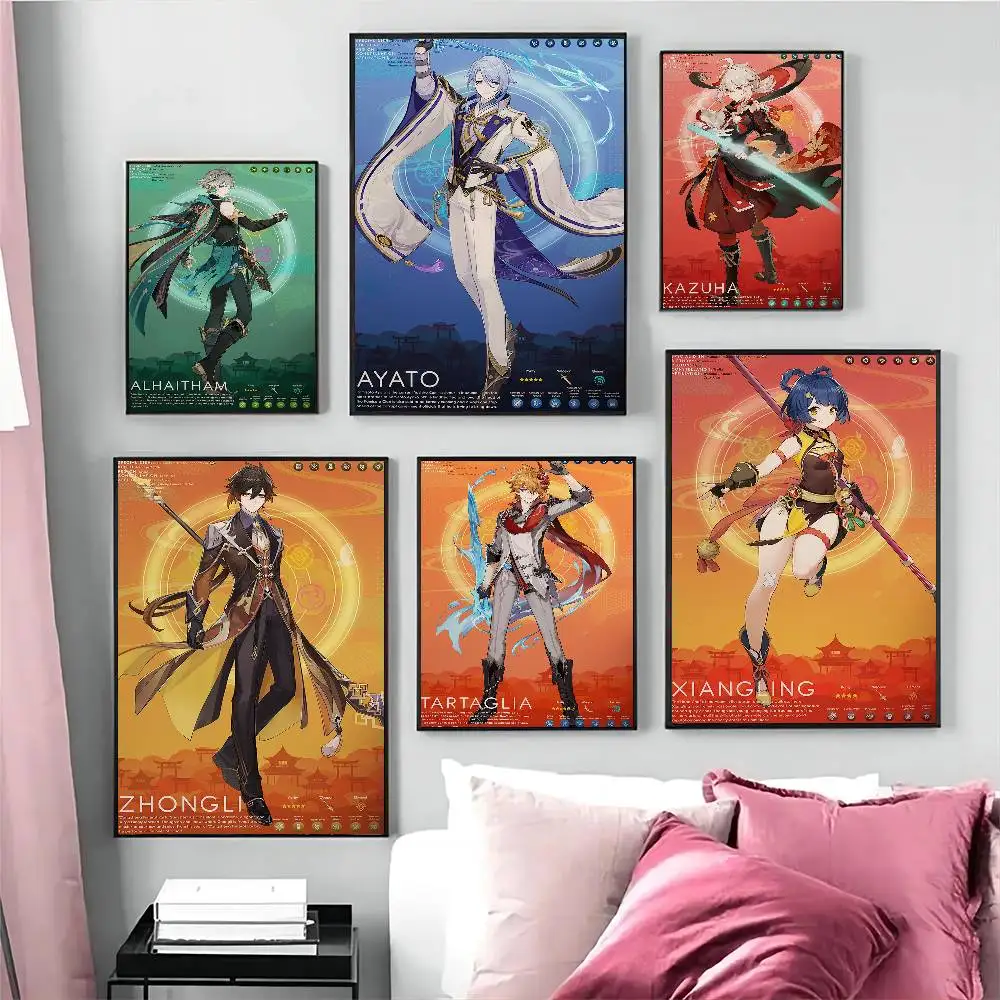 Популярные игры Genshin Impact персонаж белая бумага плакат ретро наклейка из крафт-бумаги DIY комната бар кафе винтажная декоративная живопись