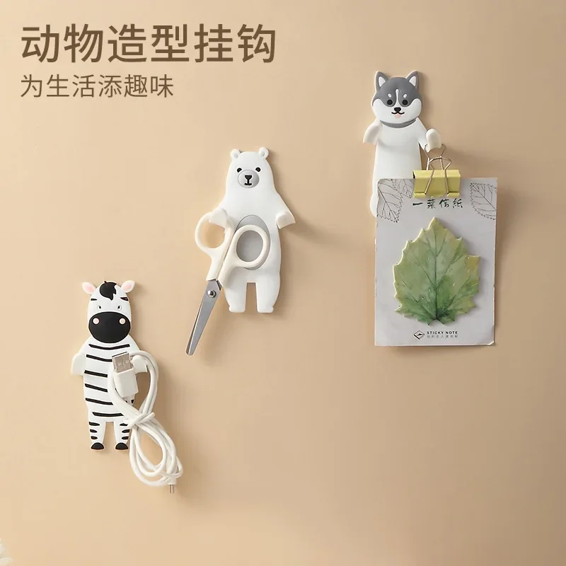 Creative animal adhesive hook cute cartoon strong traceless key hook bathroom refrigerator post punch free hanger wall hook