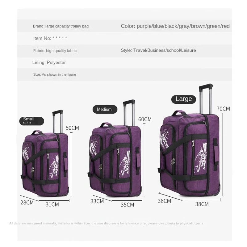 Grote Capaciteit Trolley Trolley Tas Bagage Met Wielen Instaptas Oxford Waterdichte Bagage Rollende Ingecheckte Bagage