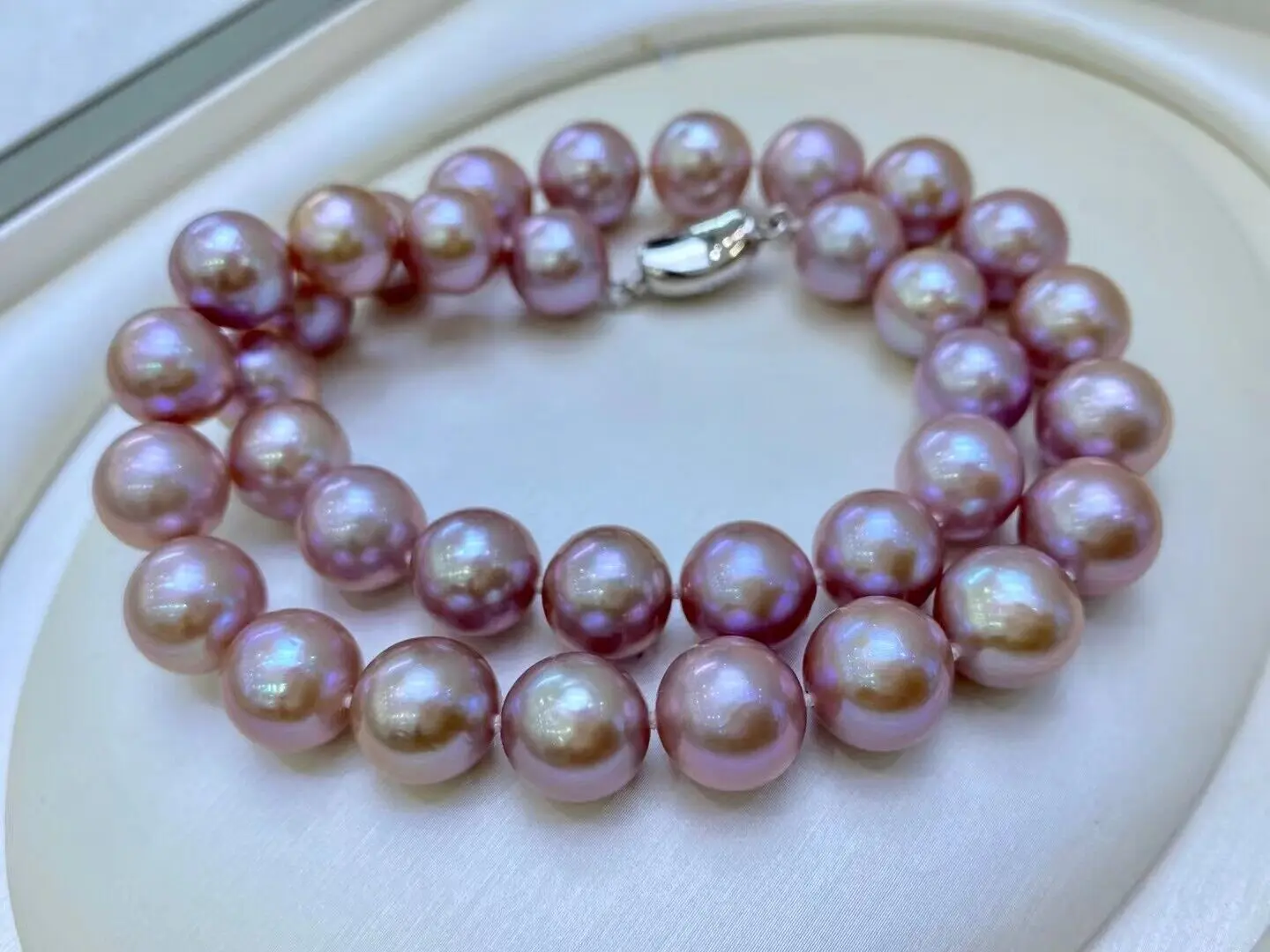 AAA 12-14mm Natural Round Pink Purple South Sea Pearl Necklace