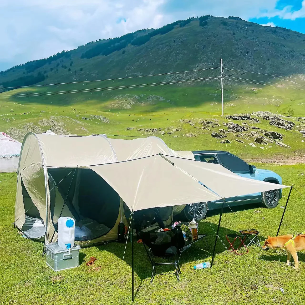 

2-Room premium car rear tent, SUV tent with 2 spacious rooms and 5 large awnings - family camping tent for car camping
