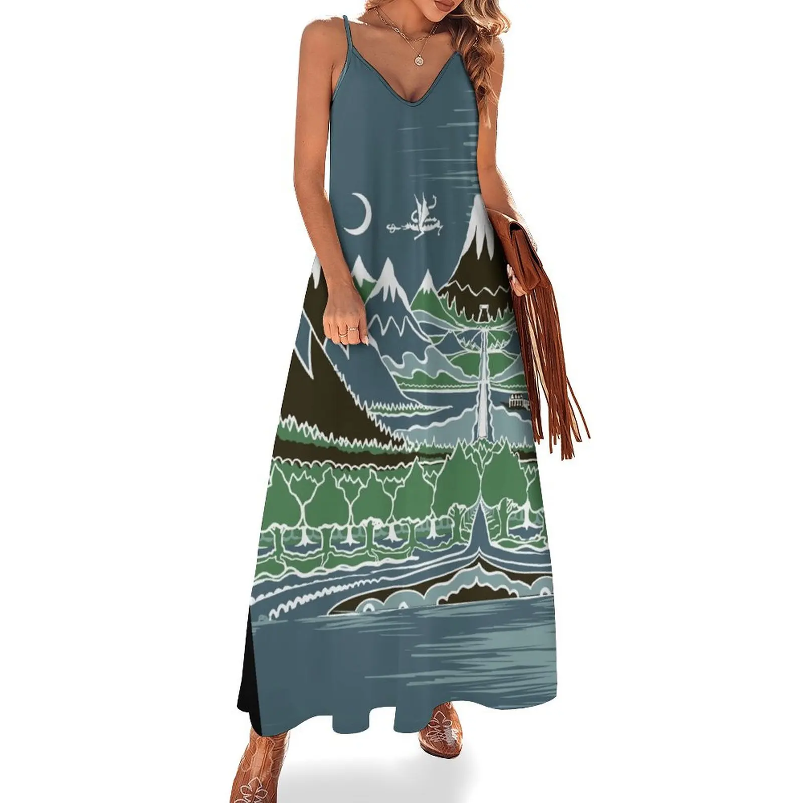 Forest mountain path in the style of J.R.R.Tolkien Sleeveless Dress summer dress women 2024 summer dresses for women 2024 Dress