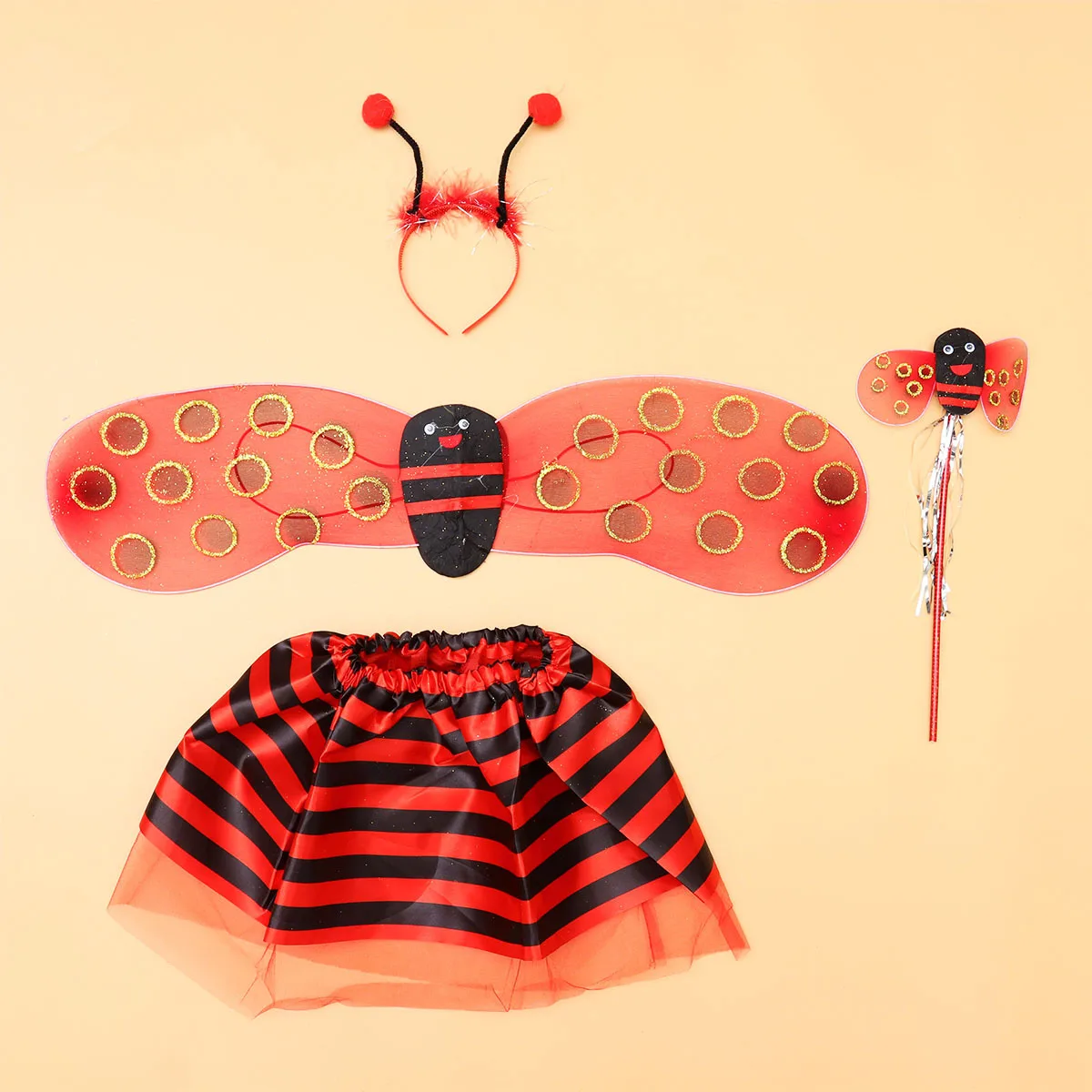 4Pcs Bee Wings Hair Skirt Fairy Wand Set Kids Costume for Stage Performance Birthday Party Preschool Event Cute Outfit