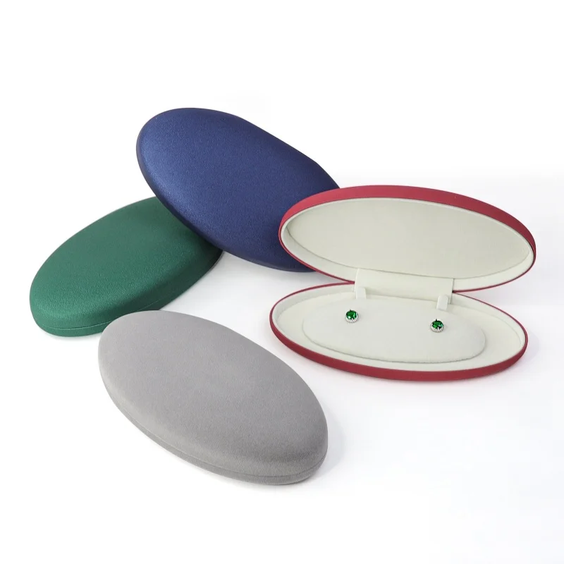 Oval Velvet Jewelry Box for Pearl Necklace & Earring Set 2-in-1 Jewelry Organizer Display Gift Box for Women 