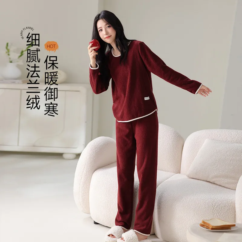 Women's Red Flannel Pajama Set Warm Winter Fleece Long Sleeve Cozy Sleepwear Loungewear