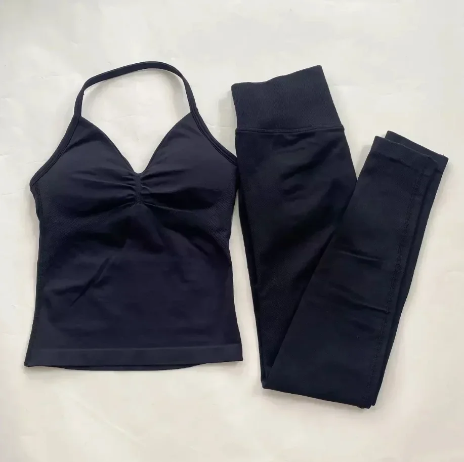 

High Elasticity Breathable 2-Piece Yoga Set Ladies Gym Training Leggings Neck Tank Yoga Fitness suit Clothes Workout Sportswear