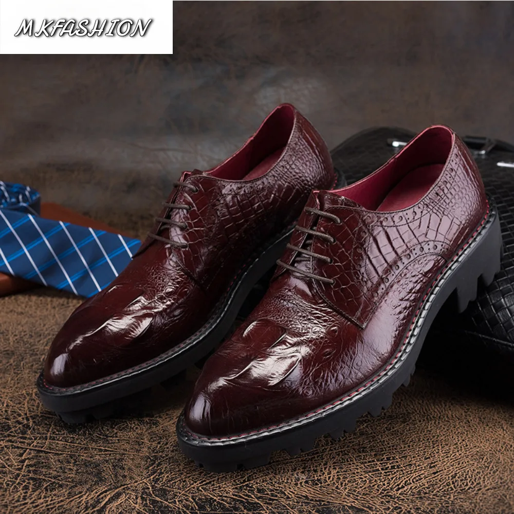 Men Dress Shoes Rubber Sole Crocodile Embossed Leather Formal Business Shoes