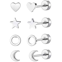 4 Pairs Set Of Titanium Steel Small Stud Earring Simple Leisure Style Lightweight Female Ear Ornaments For Women Daily Wear