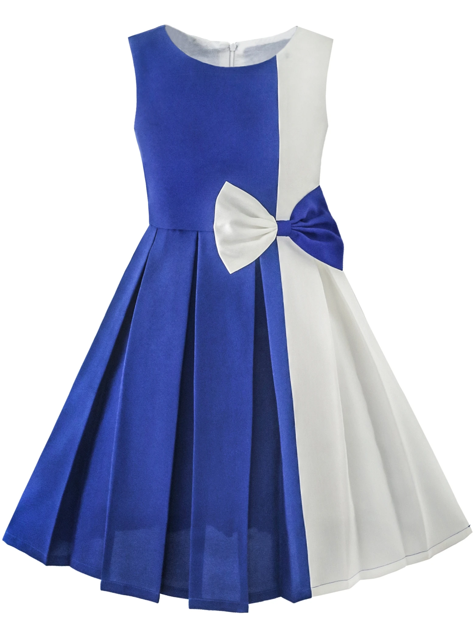 

Sunny Fashion Girls Dress Color Block Contrast Bow Tie Everyday Party