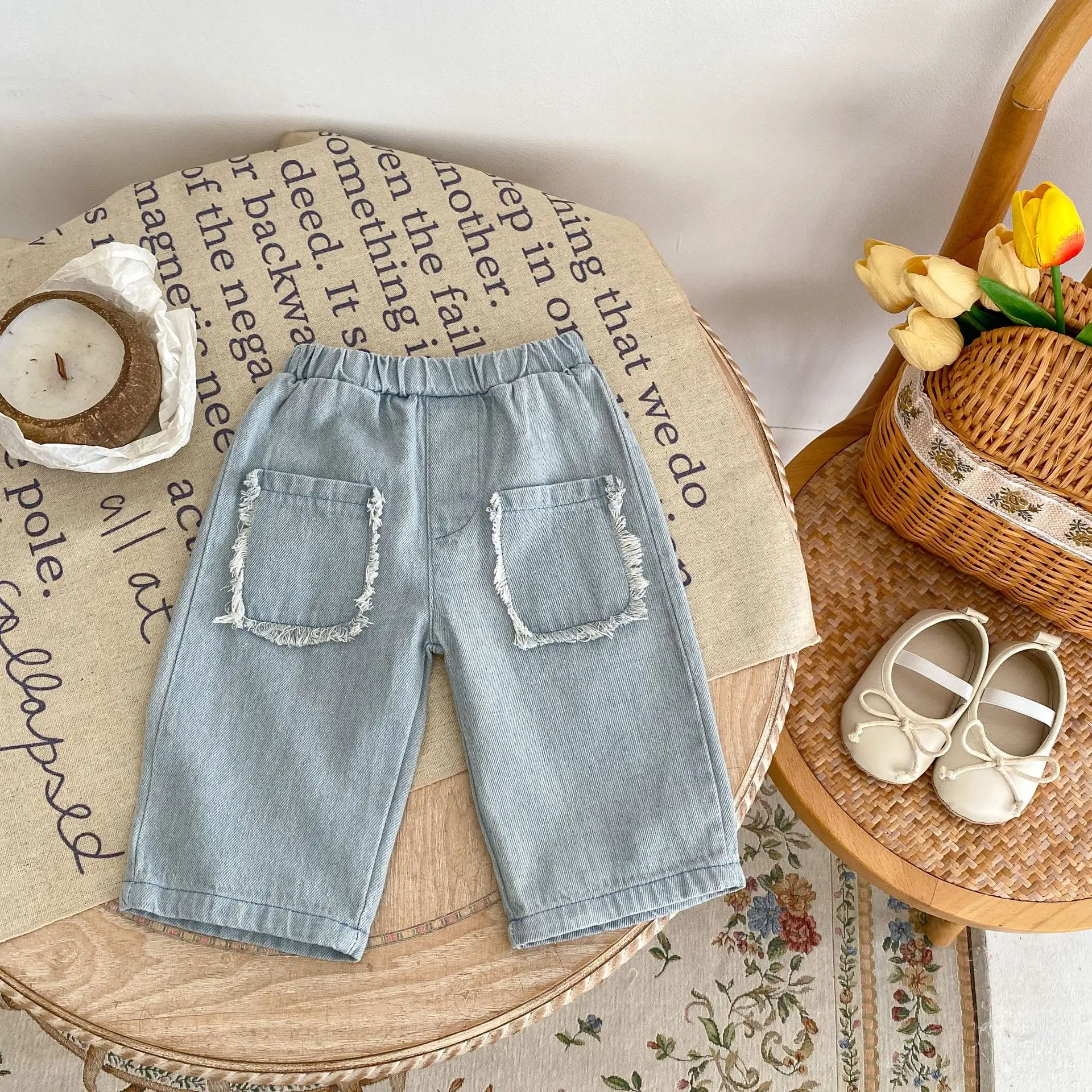 2025 Spring Baby Boys Girls Loose Denim Pants With Pockets Infant Toddler Casual Cotton Kids Clothes Fashion Outfit