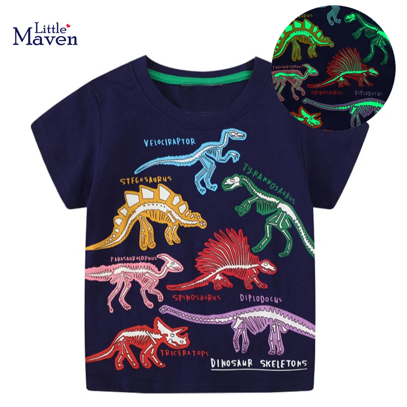 Little maven Boys Luminous Dinosaurs Print Casual Outfit T-Shirt Kids Shorts Kids 2024 New Summer Clothes Halloween Costume