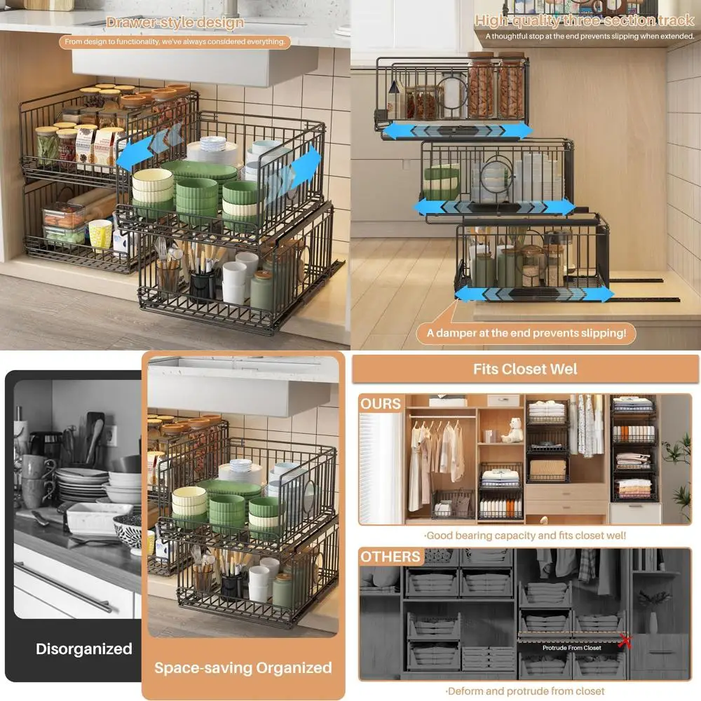 

Металлический органайзер с выдвижной направляющей, металлические корзины-ящики для хранения или для гардероба, штабелируемые проволочные контейнеры для одежды и аксессуаров - Белый