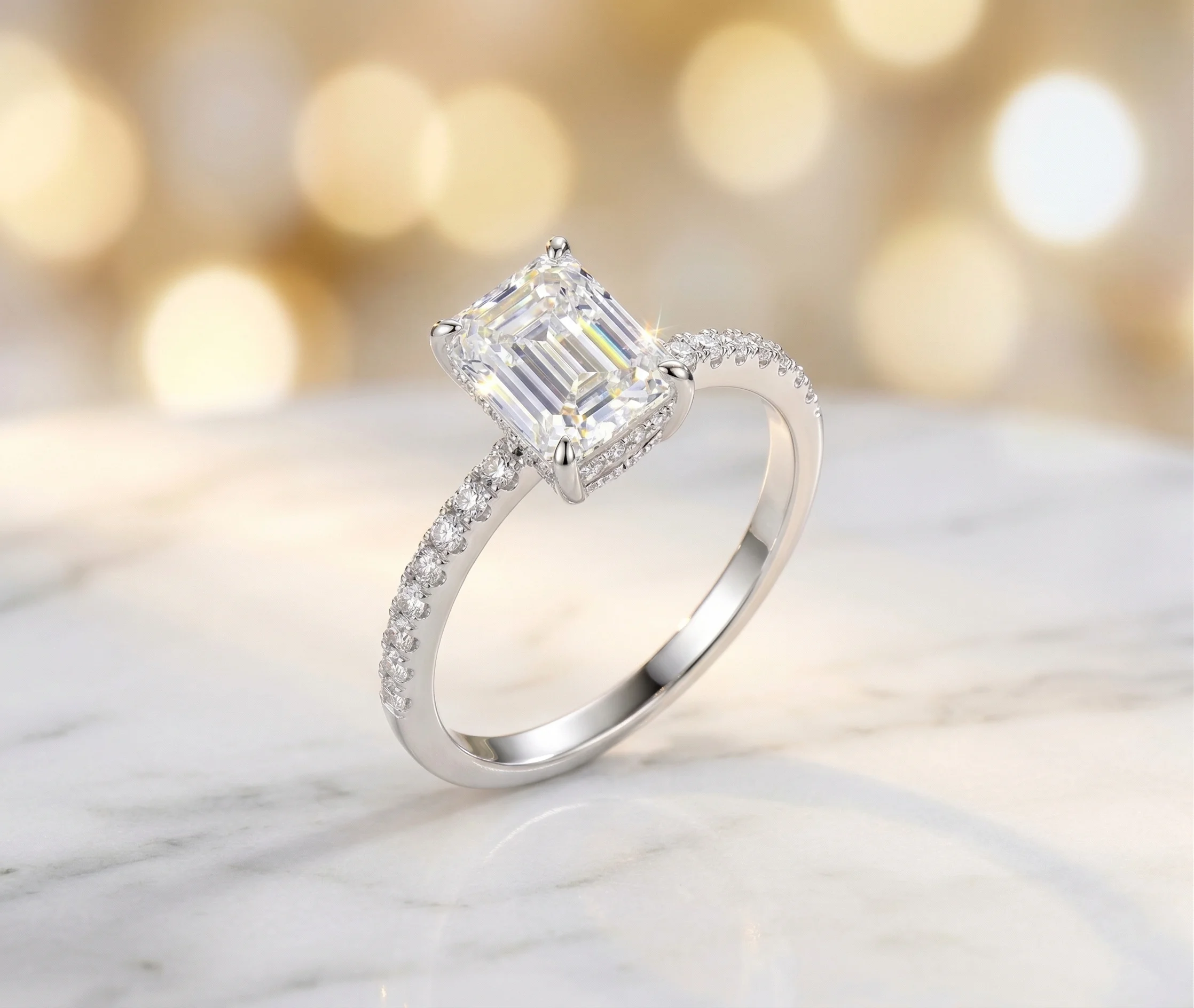 

2ct D Color VVS1 Moissanite S925 Silver Emerald Cut Ring Luxury High-End Engagement Wedding Couple Band For Women