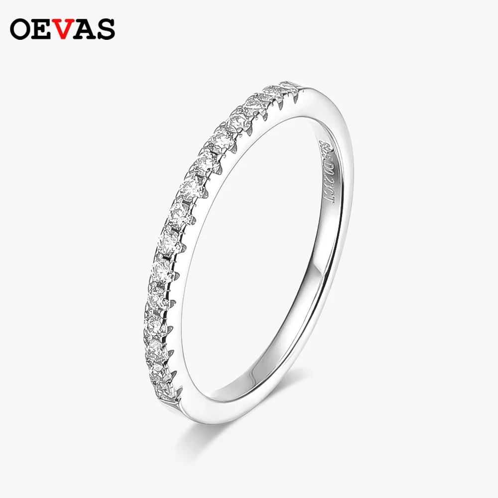 OEVAS Real Moissanite Band Ring 18K White Gold Color 100% 925 Sterling Silver Sparkling Anniversary Gifts Party Fine Jewelry