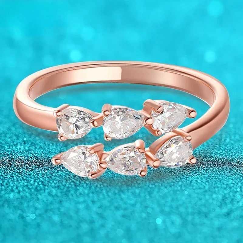 

Water Drop Certified Moissanite Ring for Women Lab Diamond Promise Band Pure S925 Silver Female Crown Single Tail Rings