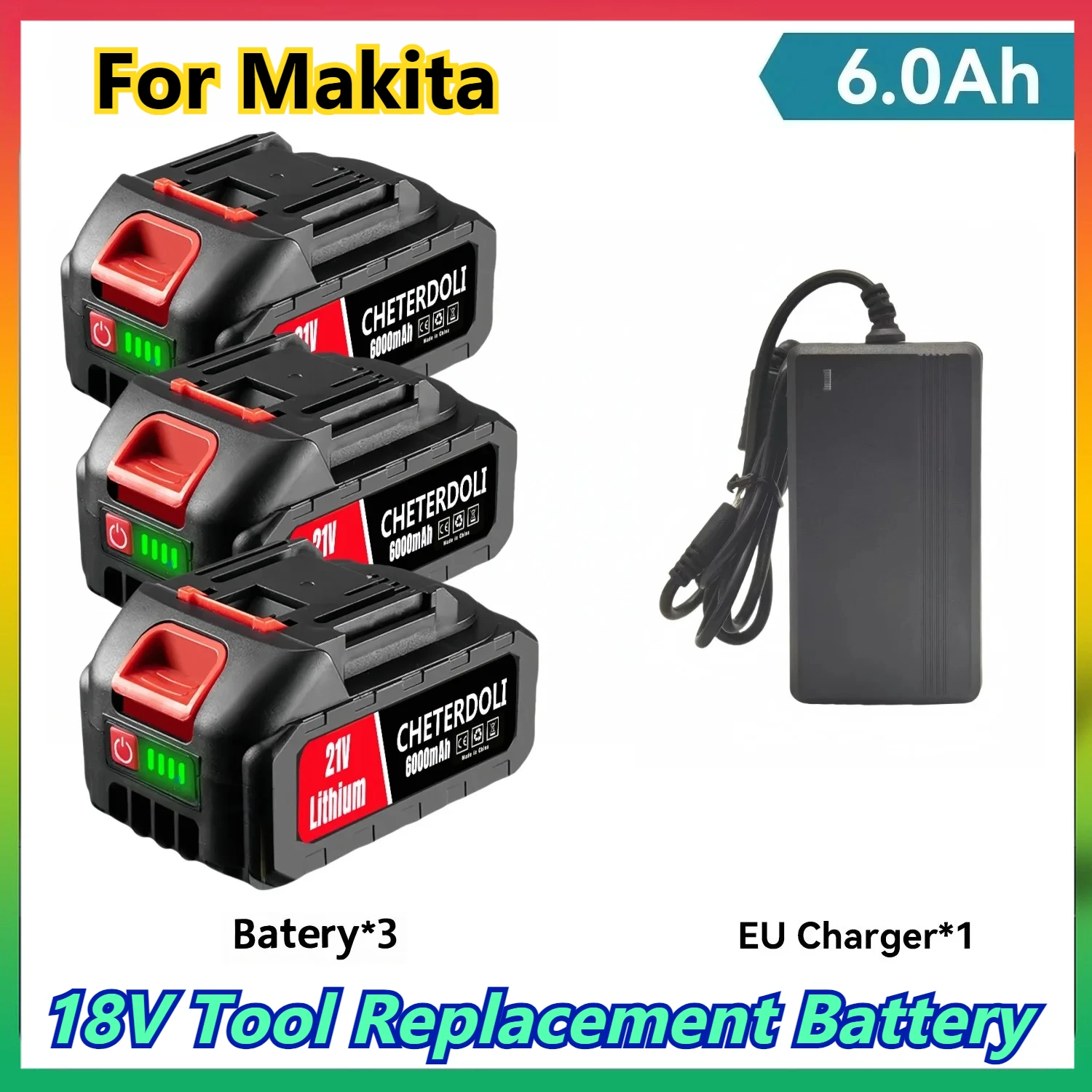 

21V Rechargeable Lithium Battery High-Quality Cordless Electric Power Tool Battery for Makita 18V Tool Replacement Battery