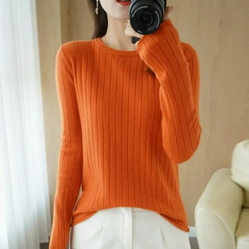 Pull doux et chaud à col rond pour femme, tricot côtelé, Slim, à la mode, pour l'automne et l'hiver