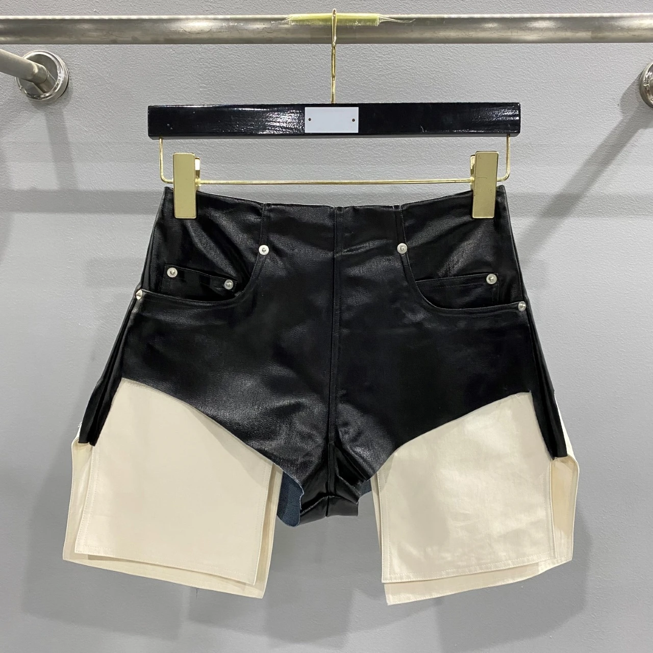 Women's New Spring/Summer High-Waisted Slim Fit Shorts with Back Zipper Front & Back Pockets, Coated Denim Fabric