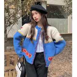 2024 Spring and Autumn New Women's Clothing Korean Unique Knitted Cardigan Women's Retro Heart Lifting Sweater Jacket