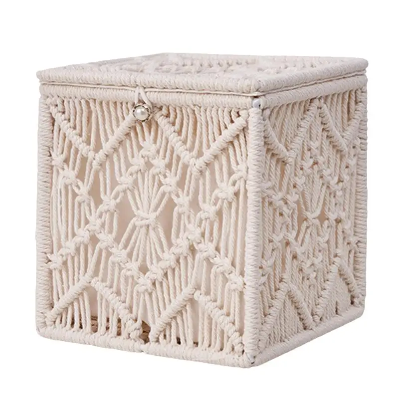 

Macrame Tissue Box Cover Boho Decor Rectangular Paper Tissue Holder With Bead Buckle Macrame Napkin Tissues Organizer Home Decor