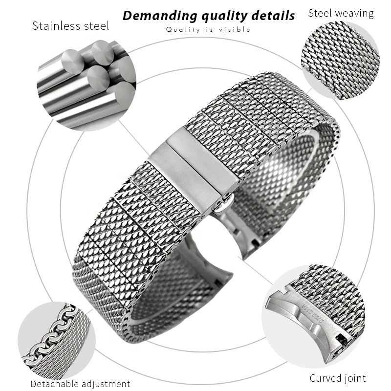 سوار ساعة من الفولاذ المقاوم للصدأ مقاس 20 ملم لساعة بريتلينغ توب تايم B01 حزام ساعة معدني منسوج من الفضة ميلانو #2