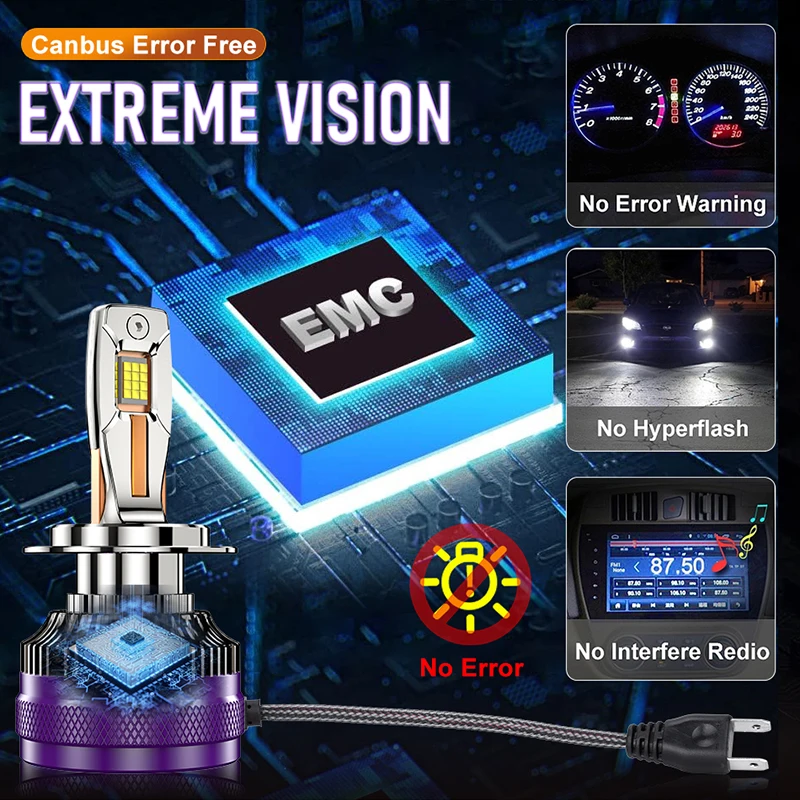K5C H7 H3 LED 30000LM 300W H4 H11 Car Headlights H8 H1 HB3 9005 HB4 9006 9012 HIR2 H9 18PCS 9054 CSP Turbo Fan Canbus Decoder