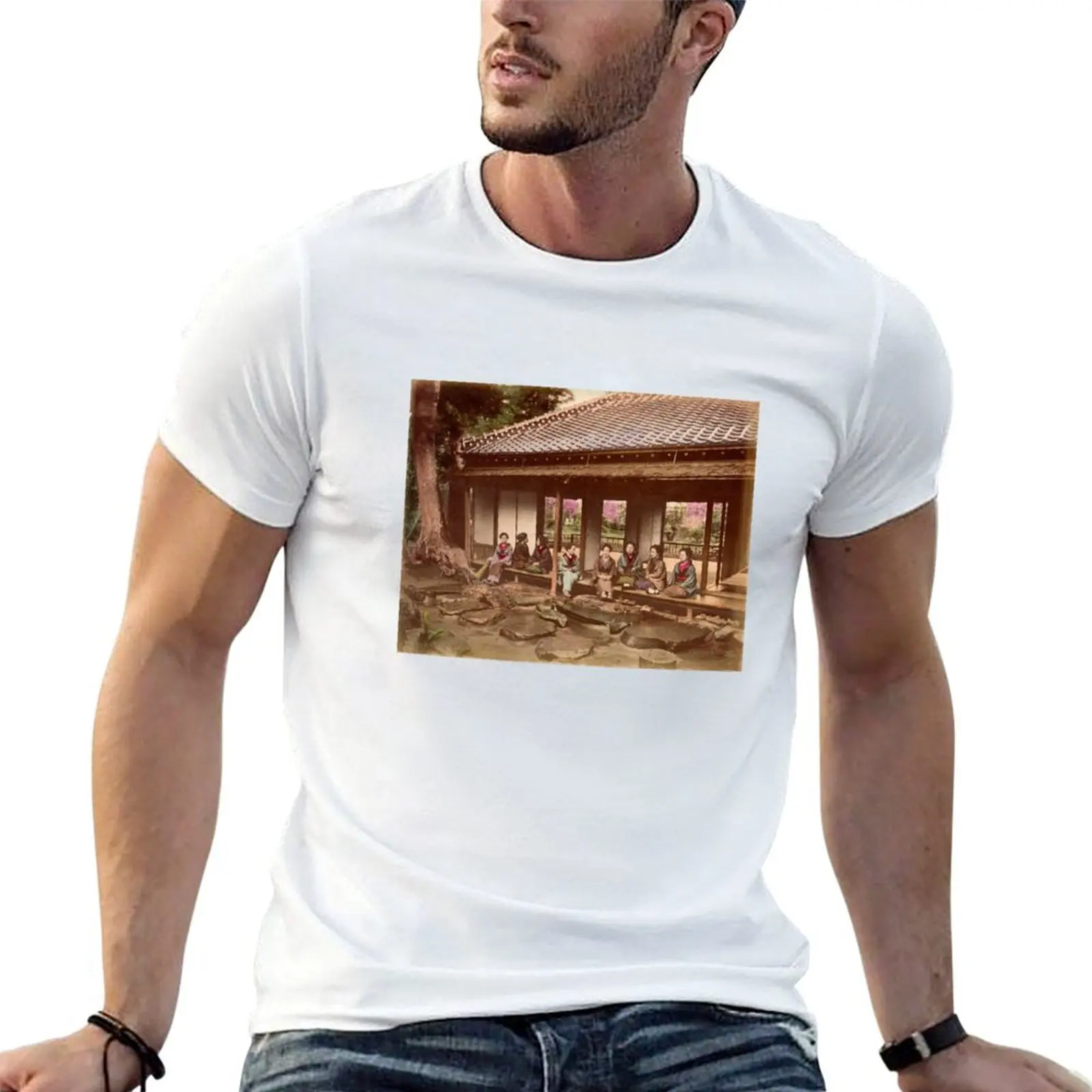 Geisha at Tea House T-Shirt anime tshirt t shirts for man graphic vintage t shirts for man cotton T-shirt