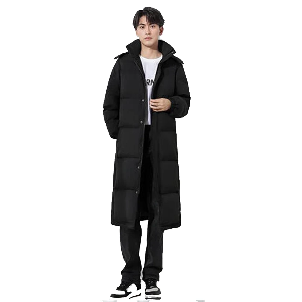 

New autumn and winter 90% white goose down down jacket, men's and women's plus size long, over the knee, thick and warm