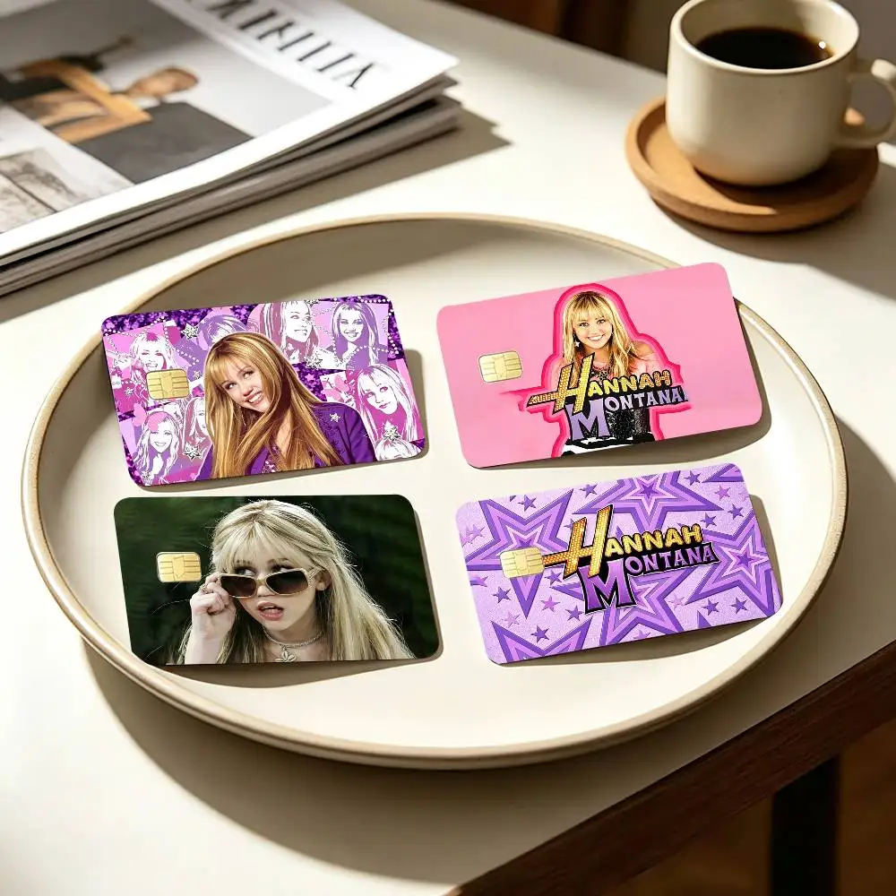 CUTE H-Hannah Montana   4pcs 1Set Card Stickers Small Waterproof Chip 4PCS Card Sticker Anti-Scratch