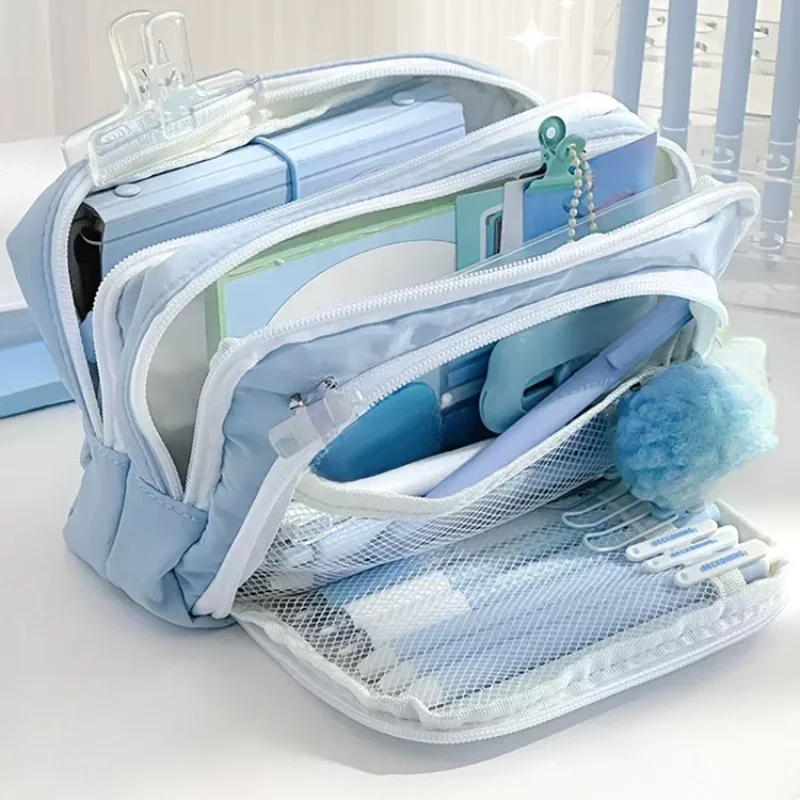Bolsa de lápices de gran capacidad para niña, estuches escolares estéticos, bolsa de papelería coreana, estuche para bolígrafos, suministros