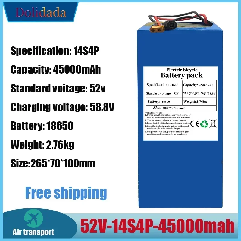 

Large capacity 52V 14S4P 45000mAh 18650 1000W balance bike electric bike scooter tricycle lithium battery electric bicycle