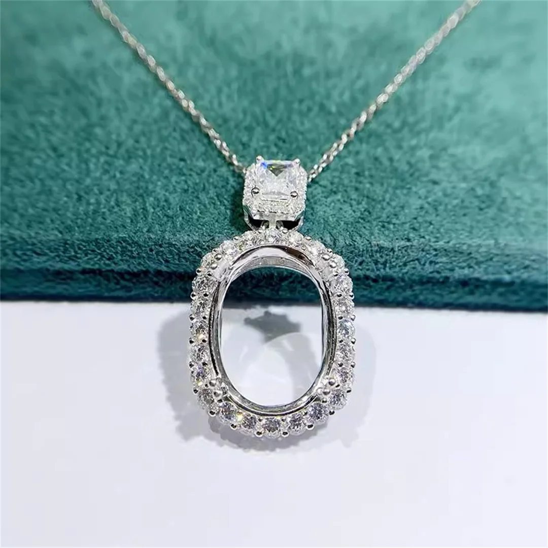 MeiBaPJ Inlay 12*16mm Elliptic Stone S925 Sterling Silver Fashion Pendant Holder DIY Empty Support for Women Fine Charm Jewelry